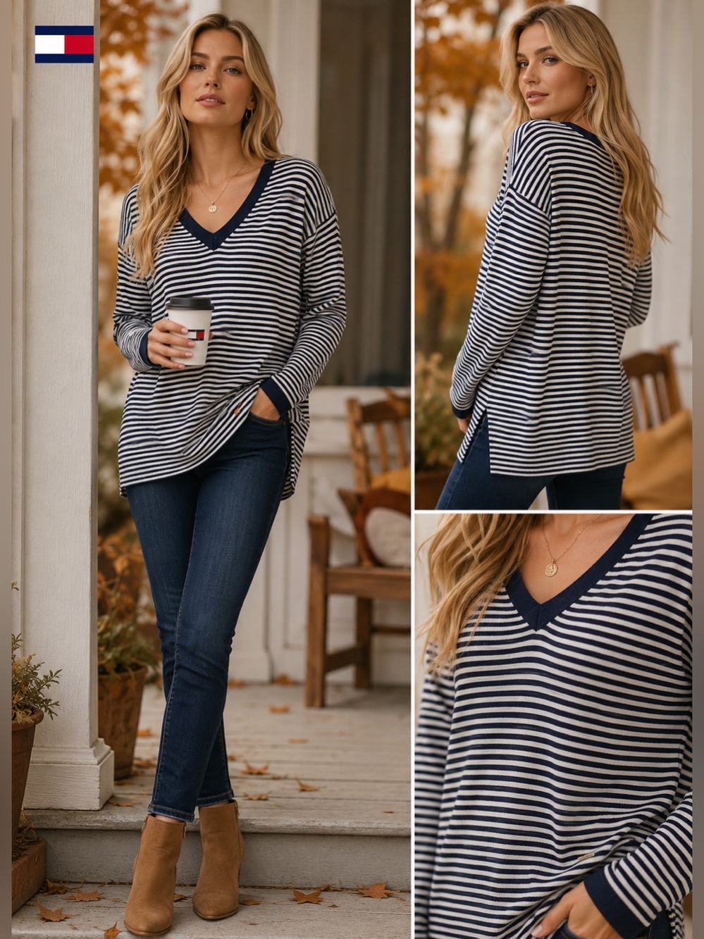 Tommy Hilfiger V-neck striped tunic sweater